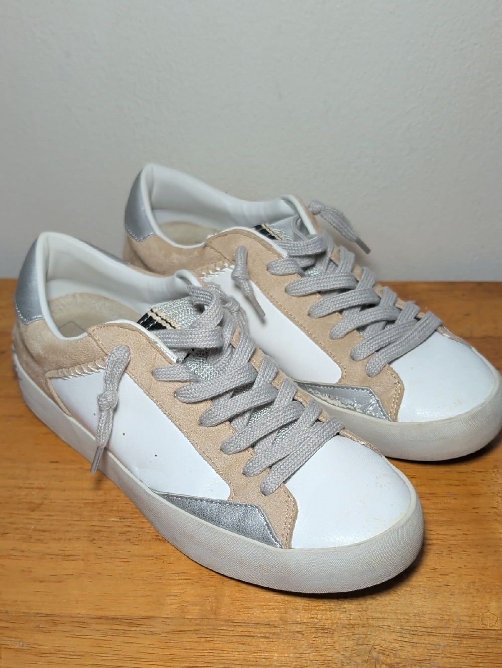 ShuShop Ruby Sneakers Beige + White Leather Casual Preppy Sporty Women's Size 8